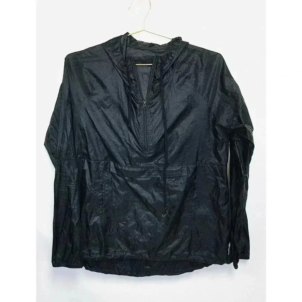 Reebok Womens Black Ultra Lightweight packable Hooded Windbreaker Jacket Size Me